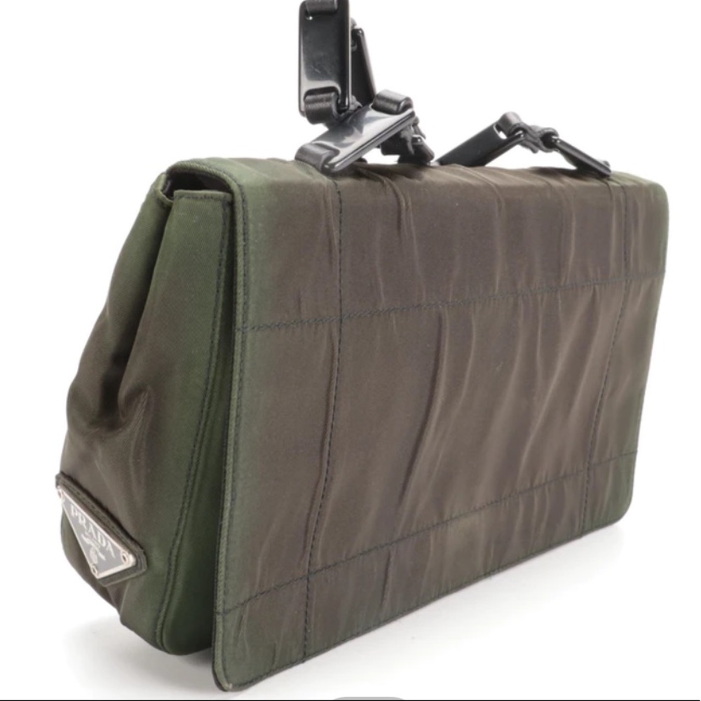 Prada Green Tessuto Nylon Flap Front Shoulder Bag